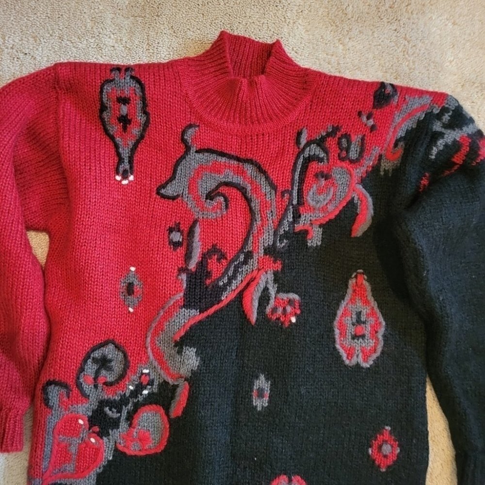 ❤️ 3 for $35 80s vintage color block grandpa style floral sweater medium